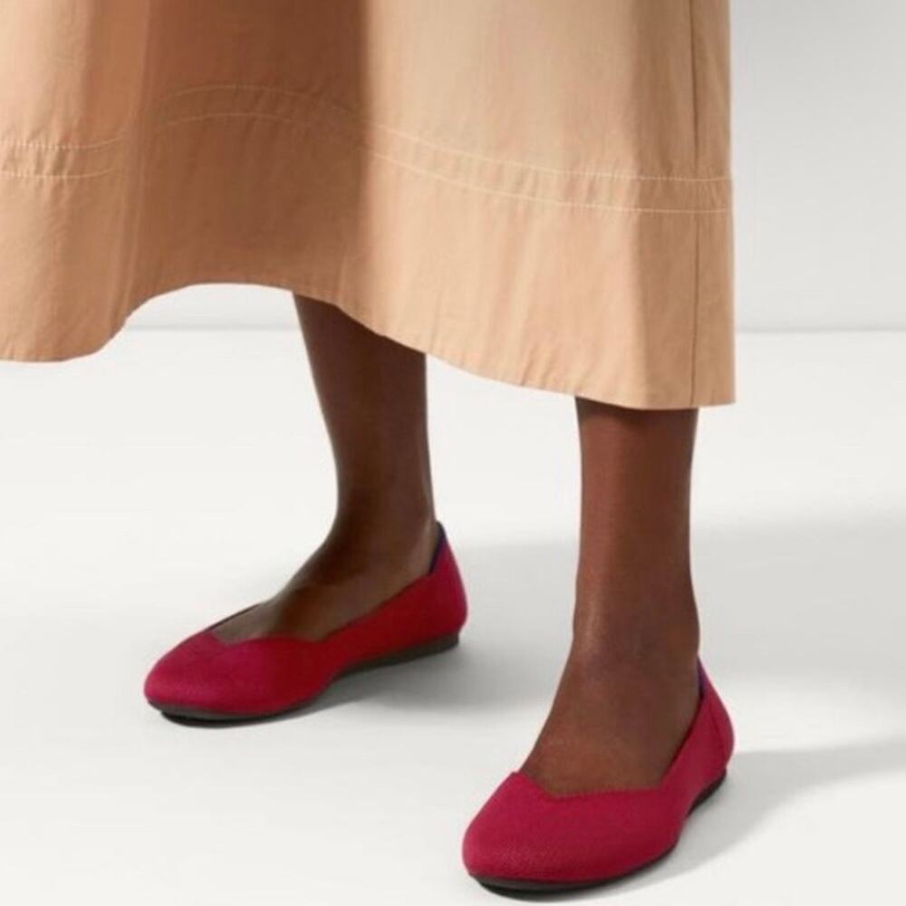 Rothy’s Sz 11 The Flat Red Rounded Toe Washable Ballet Flats Shoes Recycled GUC